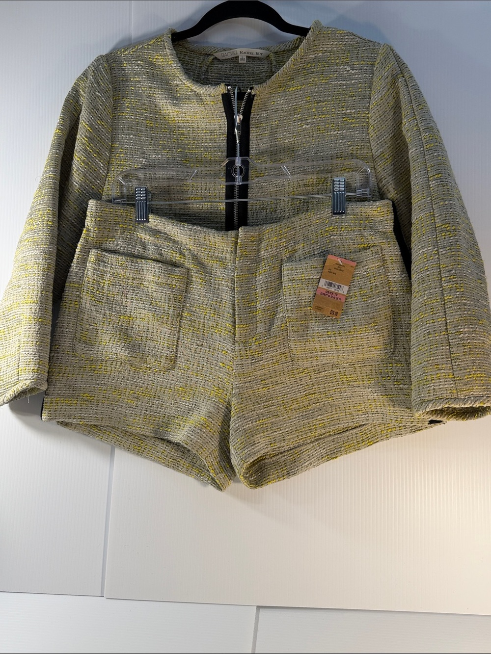 Rachel Roy Textured Jacket and Short Pants Suit, Green & Yellow